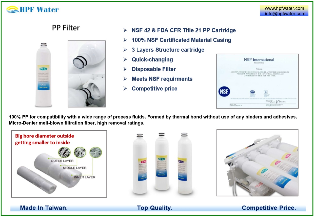 NSF PP filter Filter FDA CFR title 21, 3 layers structure cartridge